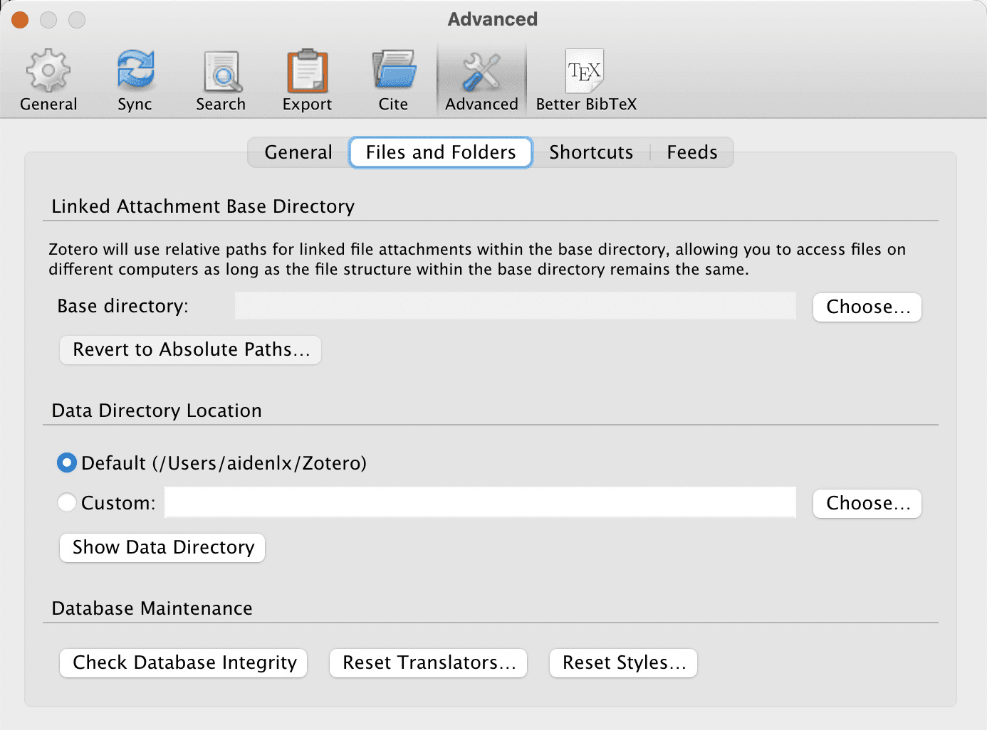 Zotero Database Location